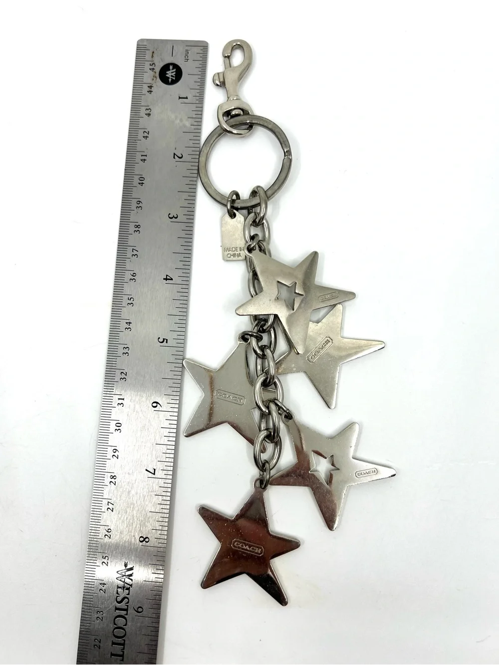 Coach Large Star Keychain Silver Tone Dangle Rhinestone Bag Charm Keychain Y2K